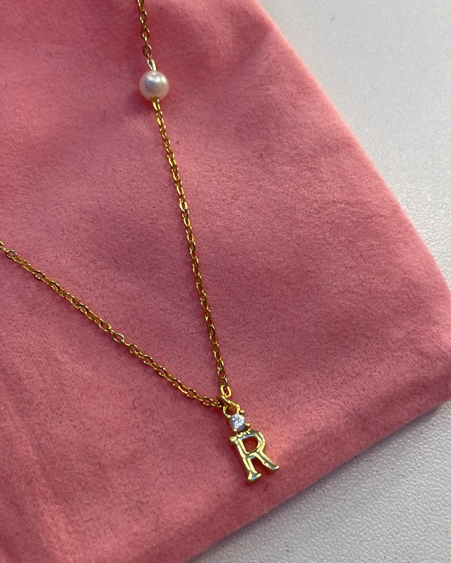 Diamanté Initial pearl necklace