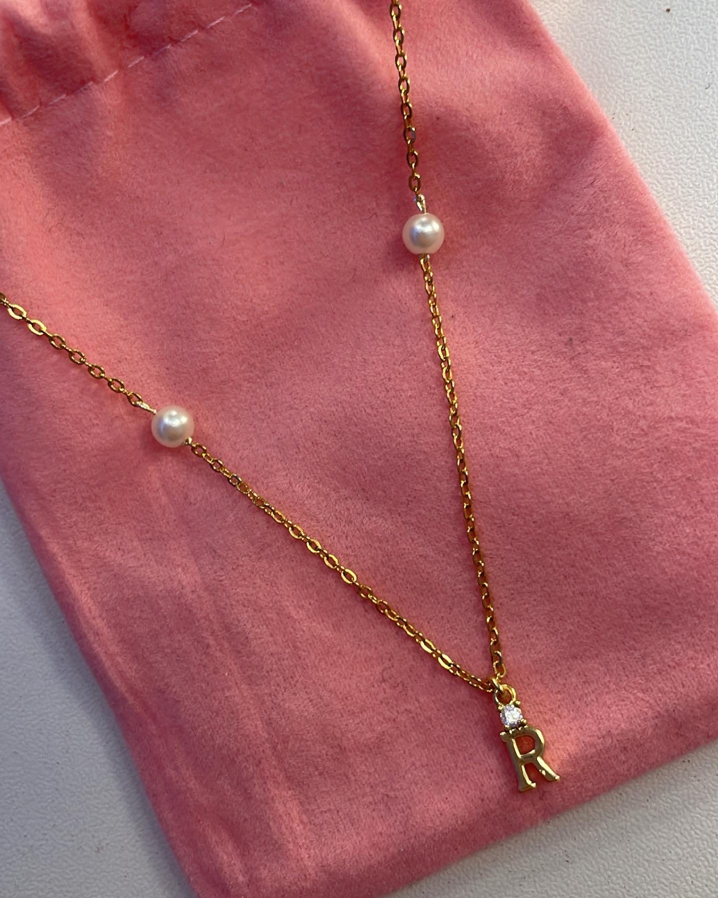 Diamanté Initial pearl necklace