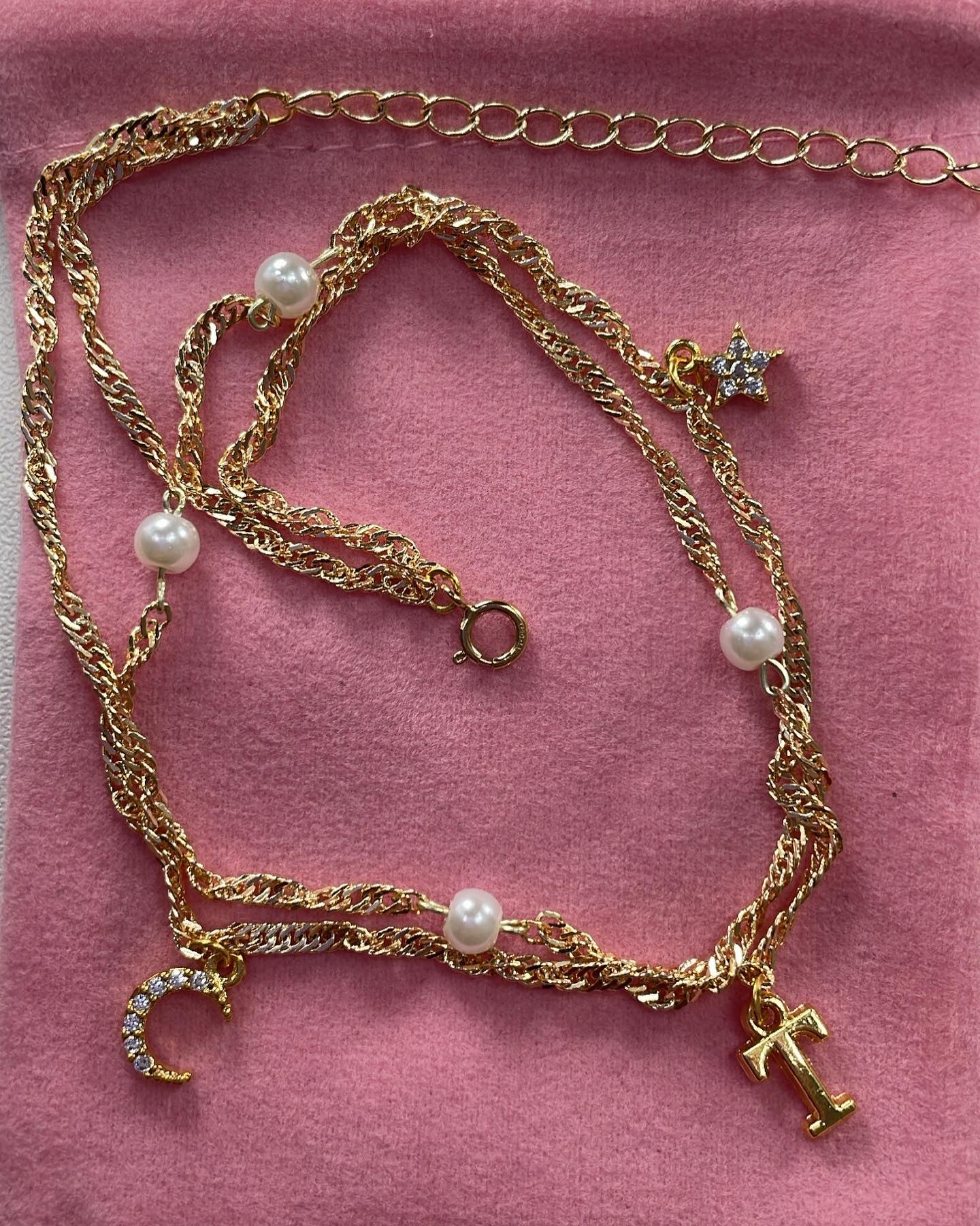 Moon and Star Pearl Initial anklet